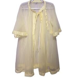 Vintage Gaymode Sheer Chiffon Robe Yellow 60s Floral Embroidered Coquette Bridal